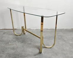 Pamono Mid-Century Modern Console Table in Galvanized Aluminum with Glass Top, 1970s><noscript><img width=
