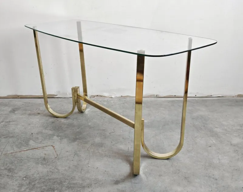 Pamono Mid-Century Modern Console Table in Galvanized Aluminum with Glass Top, 1970s> Console Tables