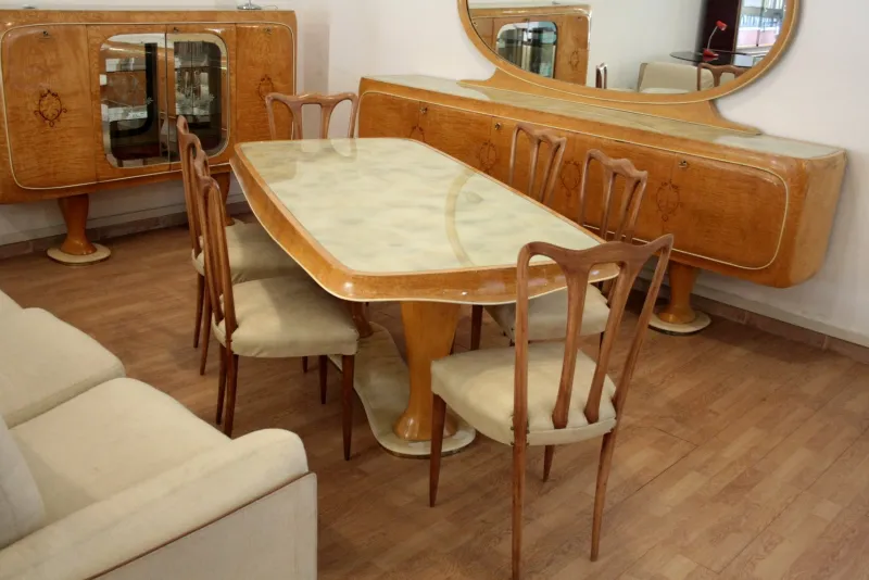 Clearance Pamono Mid-Century Modern Dining Room Set by Vittorio Dassi, 1950s, Set of 9