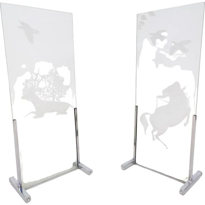 Pamono Mid-Century Modern Engraved Glass Panels, 1950s, Set of 2