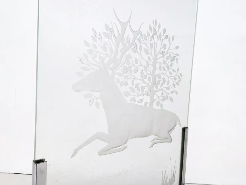 Pamono Mid-Century Modern Engraved Glass Panels, 1950s, Set of 2