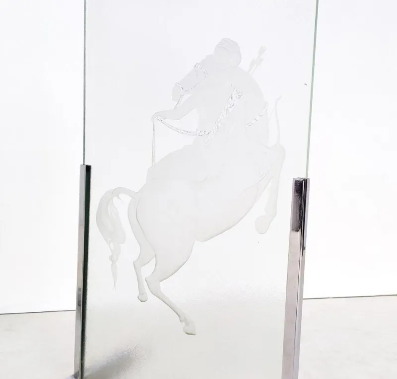 Pamono Mid-Century Modern Engraved Glass Panels, 1950s, Set of 2