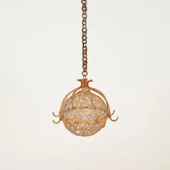 Clearance Pamono Midcentury Modern French Riviera Rattan and Wicker Round Pendant with Chain, 1960