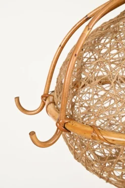 Clearance Pamono Midcentury Modern French Riviera Rattan and Wicker Round Pendant with Chain, 1960
