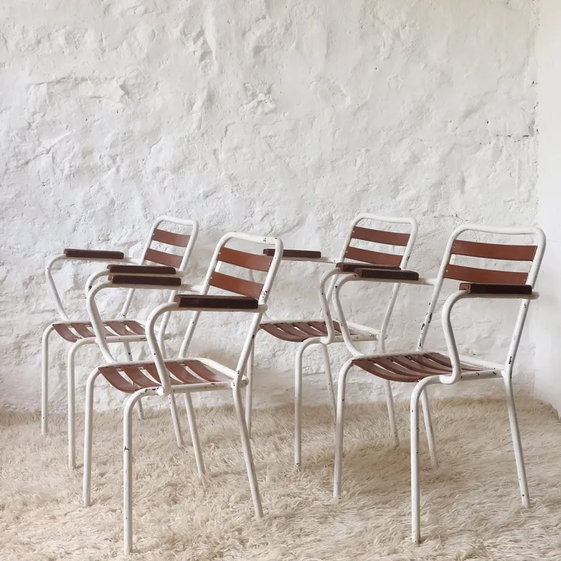 Pamono Mid-Century Modern French Stackable Garden Chairs, 1950s, Set of 4