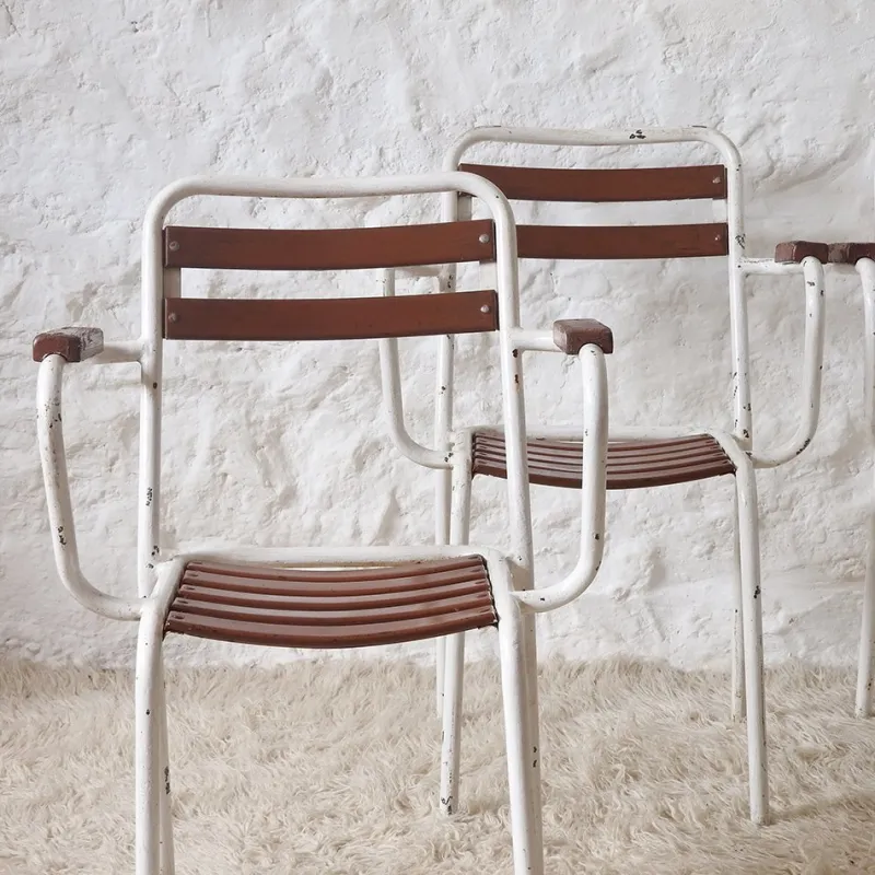 Pamono Mid-Century Modern French Stackable Garden Chairs, 1950s, Set of 4