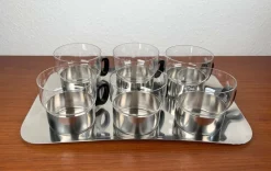 Pamono Mid-Century Modern German Tea Glasses and Tray from WMF, 1960s, Set of 7><noscript><img width=
