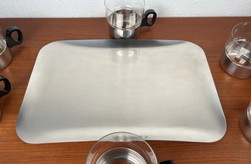 Pamono Mid-Century Modern German Tea Glasses and Tray from WMF, 1960s, Set of 7> Glassware
