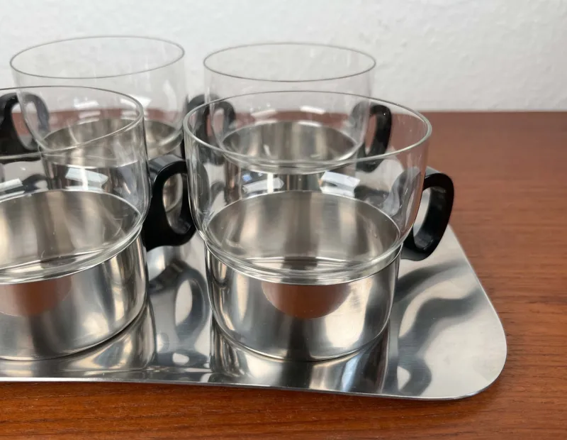 Pamono Mid-Century Modern German Tea Glasses and Tray from WMF, 1960s, Set of 7> Glassware