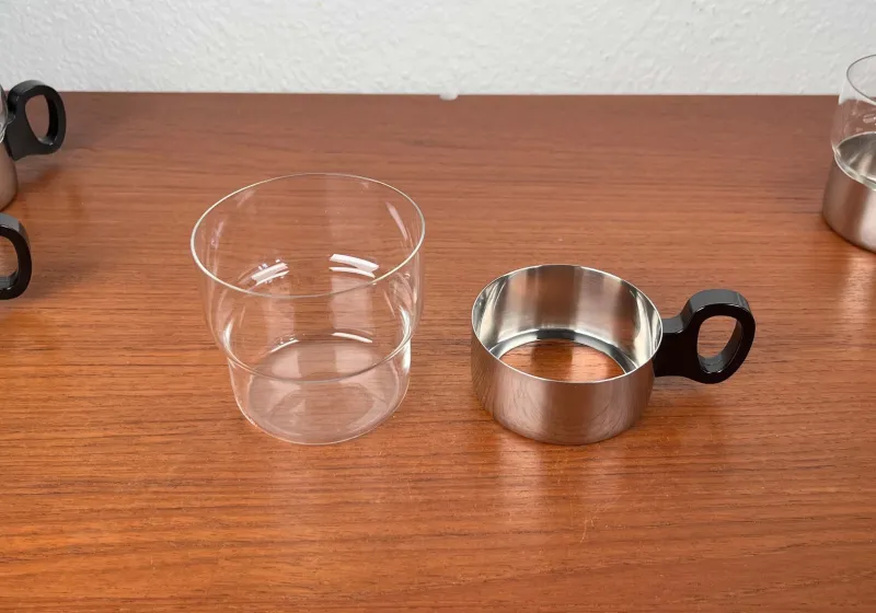 Pamono Mid-Century Modern German Tea Glasses and Tray from WMF, 1960s, Set of 7> Glassware