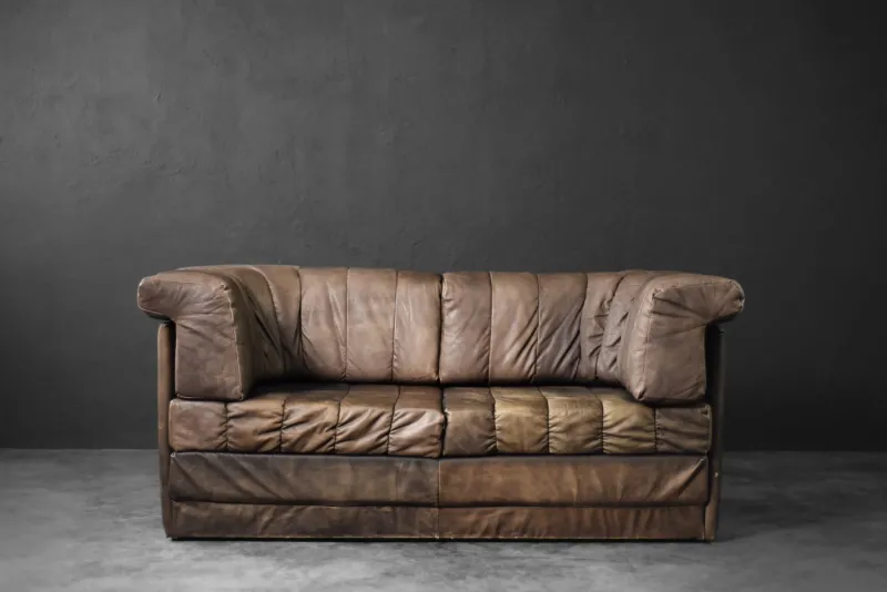 Pamono Mid-Century Modern German Brutalist Brown Leather 2-Seater Sofa, 1970s