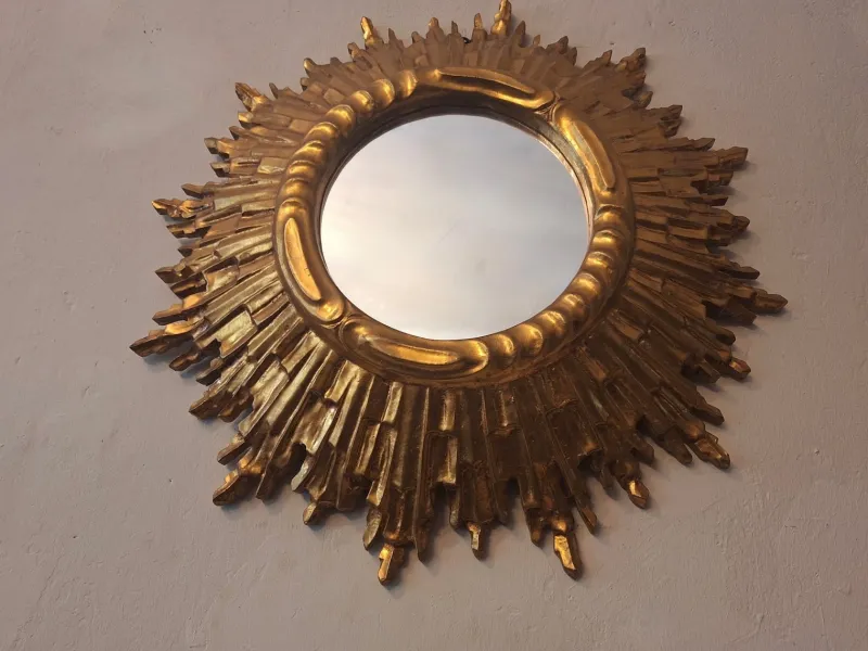 Pamono Mid-Century Modern Gilded Sunburst Wall Mirror, 1960s> Mirrors