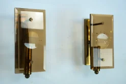 Pamono Mid-Century Modern Glass and Brass Sconces, 1960s, Set of 2><noscript><img width=