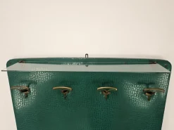 Pamono Mid-Century Modern Green Skai Coat Stand with Brass Hangers, 1950><noscript><img width=
