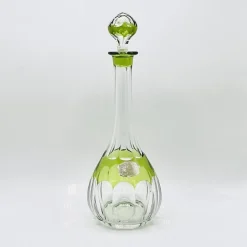 Pamono Mid-Century Modern Hand-Blown Green Cut-to-Clear Crystal Osram Decanter with Stopper from Val St. Lambert, 1950s> Bottles, Carafes & Jugs