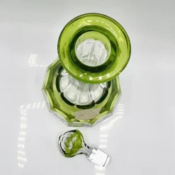 Pamono Mid-Century Modern Hand-Blown Green Cut-to-Clear Crystal Osram Decanter with Stopper from Val St. Lambert, 1950s><noscript><img width=