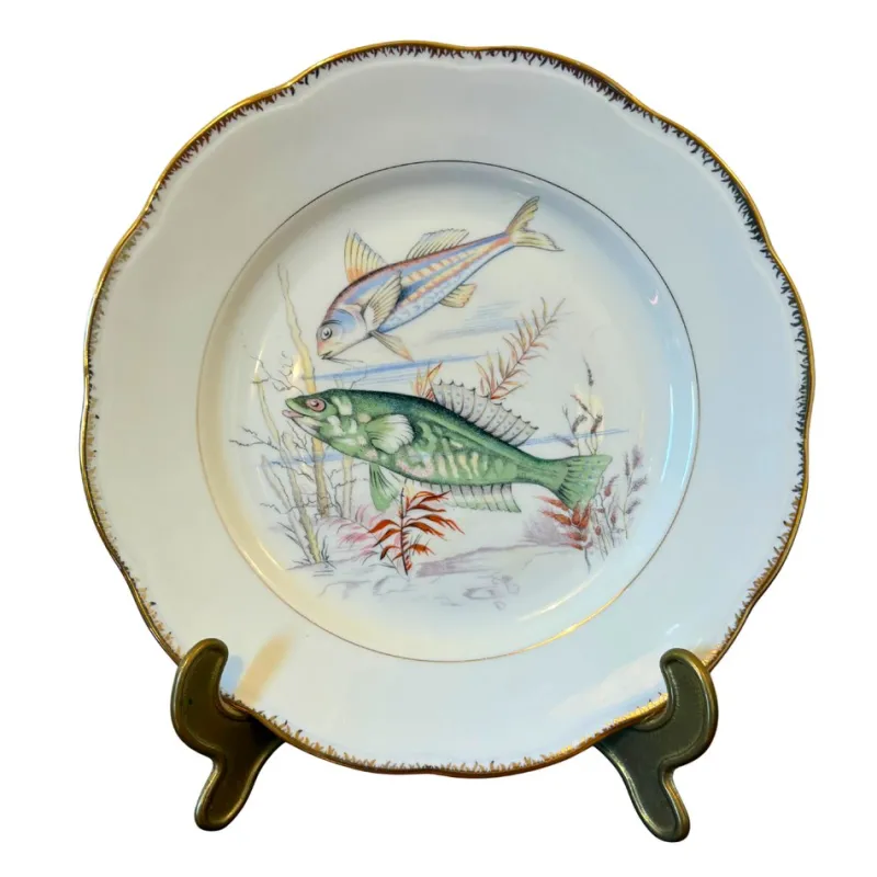Online Pamono Mid-Century Modern Hand-Painted Fish Service by S.F.P. for Limoges, 1950, Set of 13