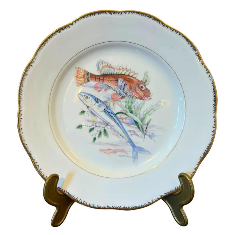 Online Pamono Mid-Century Modern Hand-Painted Fish Service by S.F.P. for Limoges, 1950, Set of 13