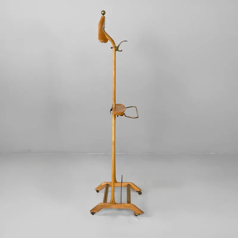 Pamono Mid-Century Modern Italian Wood and Brass Valet Stand from Fratelli Reguitti, 1960s> Racks, Hooks & Valets