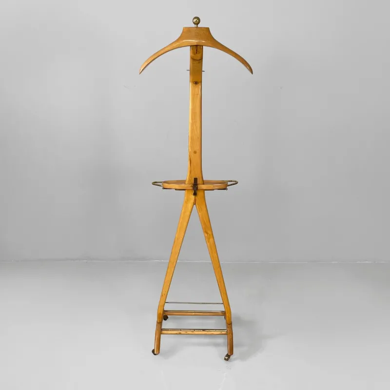 Pamono Mid-Century Modern Italian Wood and Brass Valet Stand from Fratelli Reguitti, 1960s> Racks, Hooks & Valets