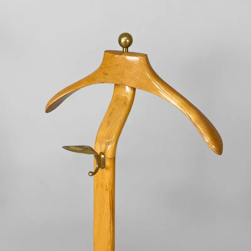 Pamono Mid-Century Modern Italian Wood and Brass Valet Stand from Fratelli Reguitti, 1960s> Racks, Hooks & Valets