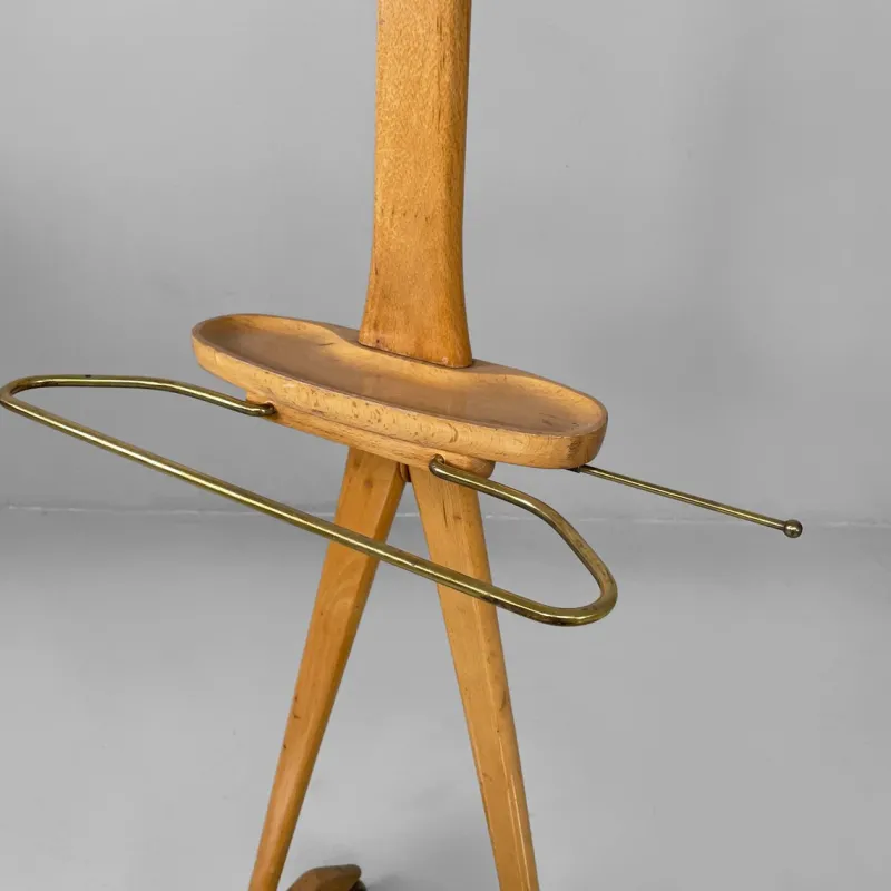 Pamono Mid-Century Modern Italian Wood and Brass Valet Stand from Fratelli Reguitti, 1960s> Racks, Hooks & Valets