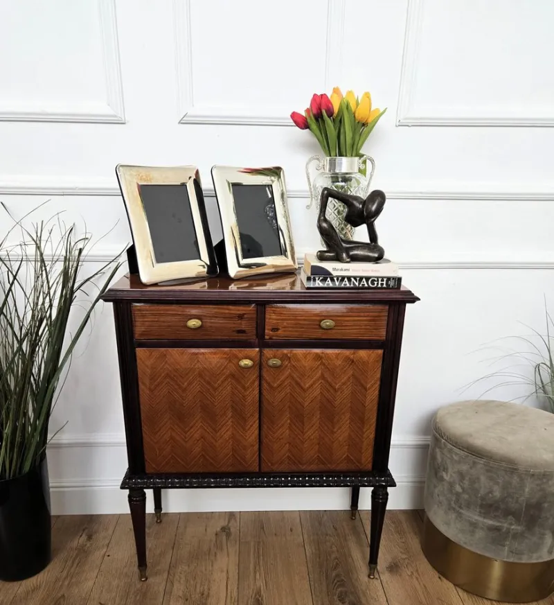 Clearance Pamono Mid-Century Modern Italian Wood and Brass Entryway Console Cabinet, 1960s