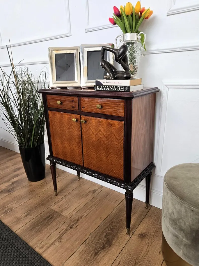 Clearance Pamono Mid-Century Modern Italian Wood and Brass Entryway Console Cabinet, 1960s