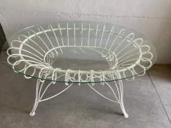 Hot Pamono Mid-Century Modern Italian Painted Iron Garden Table with Oval Glass Top, 1960s