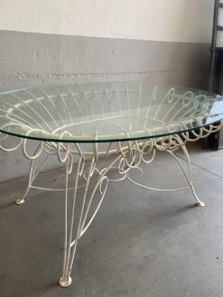 Hot Pamono Mid-Century Modern Italian Painted Iron Garden Table with Oval Glass Top, 1960s