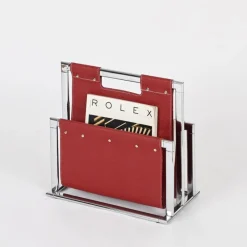 Hot Pamono Midcentury Modern Italian Burgundy Magazine Rack in Chrome by Milo Baughman, 1970s