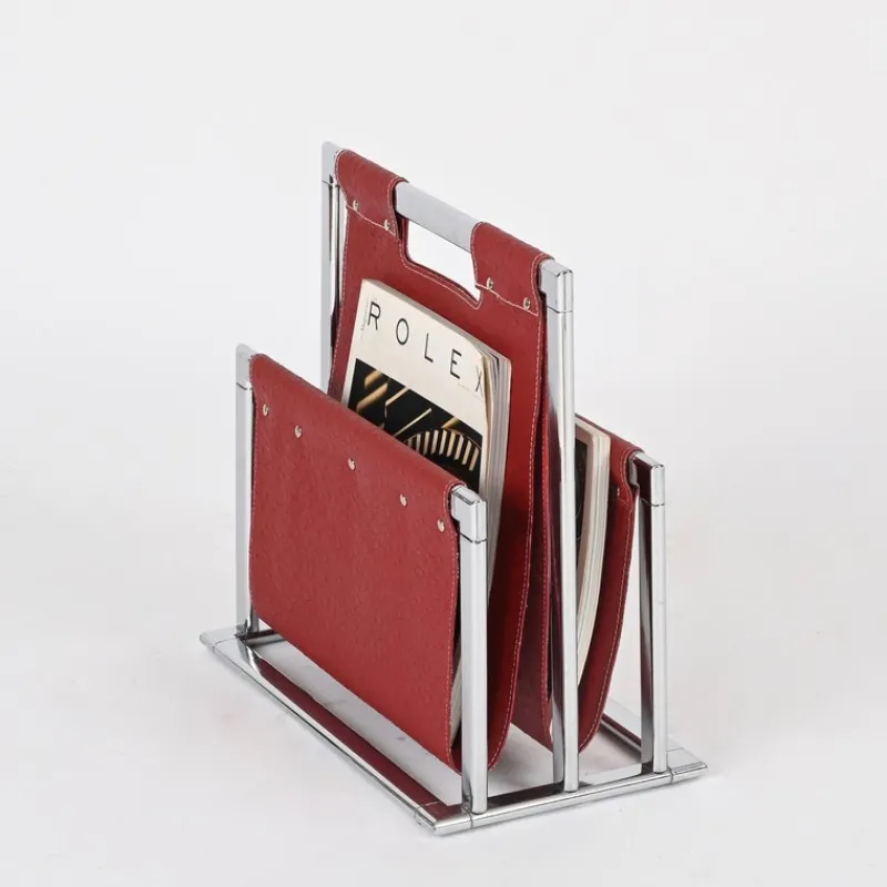 Hot Pamono Midcentury Modern Italian Burgundy Magazine Rack in Chrome by Milo Baughman, 1970s
