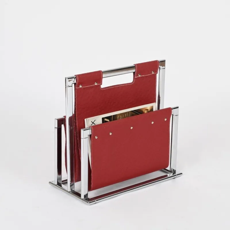 Hot Pamono Midcentury Modern Italian Burgundy Magazine Rack in Chrome by Milo Baughman, 1970s