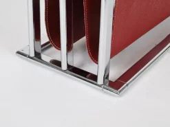 Hot Pamono Midcentury Modern Italian Burgundy Magazine Rack in Chrome by Milo Baughman, 1970s