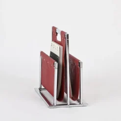 Hot Pamono Midcentury Modern Italian Burgundy Magazine Rack in Chrome by Milo Baughman, 1970s