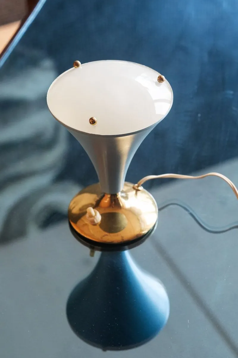 Outlet Pamono Mid-Century Modern Italian Table Lamp in Glass and Metal by Gilardi & Barzaghi, 1950s