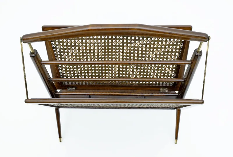 Pamono Mid-Century Modern Italian Wicker and Brass Magazine Rack by Cesare Lacca, 1950s> Magazine Racks