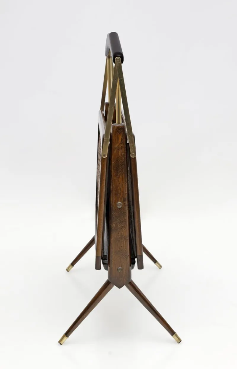 Pamono Mid-Century Modern Italian Wicker and Brass Magazine Rack by Cesare Lacca, 1950s> Magazine Racks