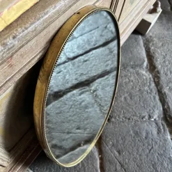 Pamono Mid-Century Modern Italian Brass Oval Wall Mirror in the style of Giò Ponti, 1960s><noscript><img width=