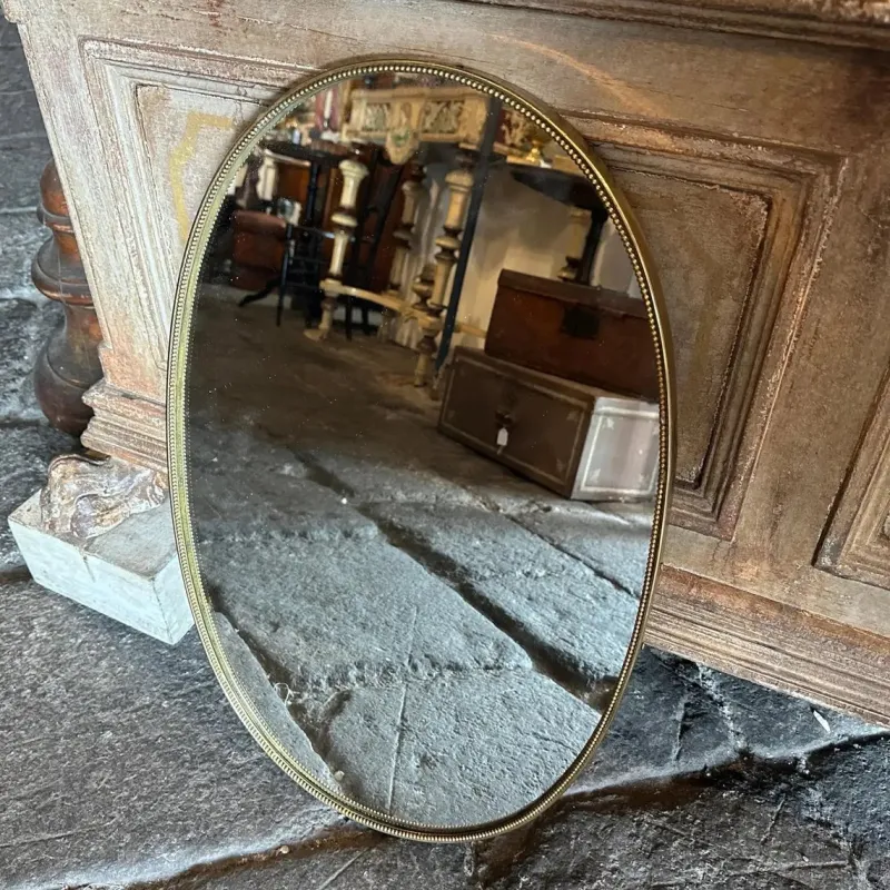 Pamono Mid-Century Modern Italian Brass Oval Wall Mirror in the style of Giò Ponti, 1960s> Mirrors