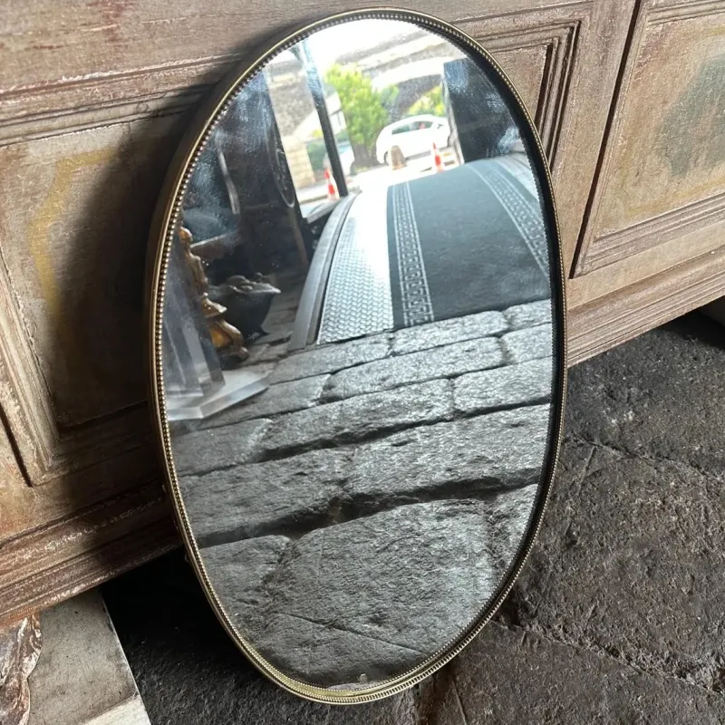 Pamono Mid-Century Modern Italian Brass Oval Wall Mirror in the style of Giò Ponti, 1960s> Mirrors