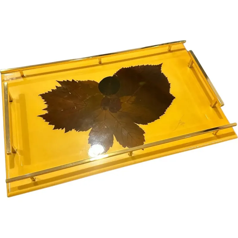 Pamono Mid-Century Modern Italian Lacquered Wood and Brass Serving Tray, 1960s> Trays
