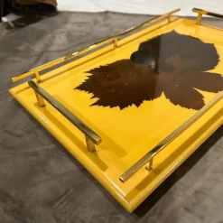 Pamono Mid-Century Modern Italian Lacquered Wood and Brass Serving Tray, 1960s><noscript><img width=