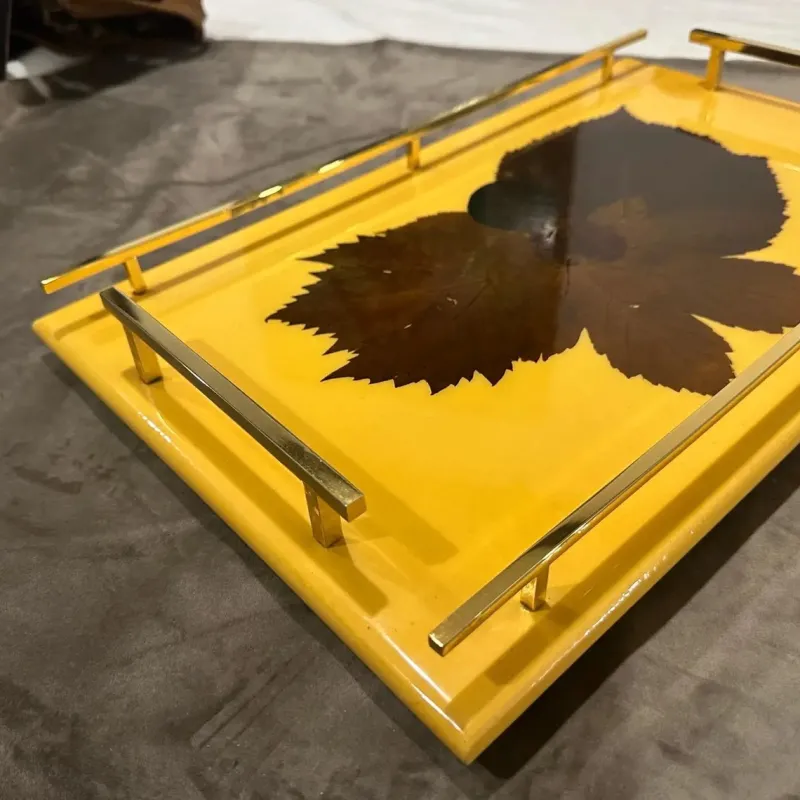 Pamono Mid-Century Modern Italian Lacquered Wood and Brass Serving Tray, 1960s> Trays