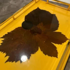 Pamono Mid-Century Modern Italian Lacquered Wood and Brass Serving Tray, 1960s><noscript><img width=