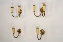 New Pamono Mid-Century Modern Italian Sconces in Lacquer and Brass, 1960s, Set of 4