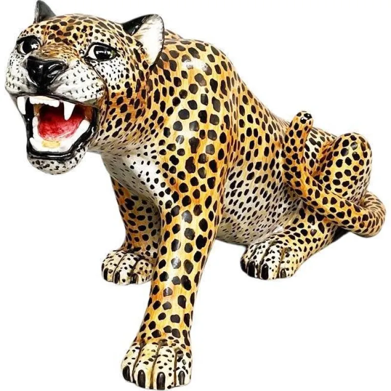 Pamono Mid-Century Modern Italian Feline Animal Cheetah Ceramic Statue, 1960s> Mid-Century