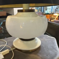 Best Pamono Mid-Century Modern Italian White Opaline Glass and Brass Table Lamp, 1970s