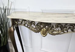 Pamono Mid-Century Modern Italian Brass Demilune Console Table with Marble Top, 1950s><noscript><img width=