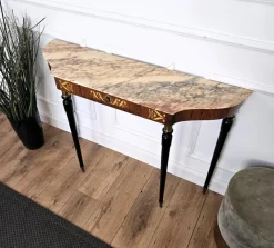 Pamono Mid-Century Modern Italian Black Wood and Brass Console Table with Marble Top, 1950s><noscript><img width=